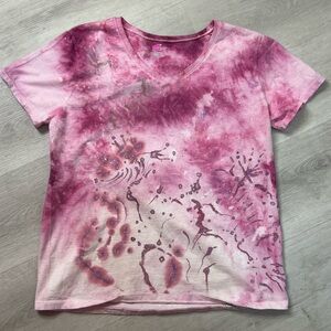 Pink Tie-Dye V-Neck T-Shirt